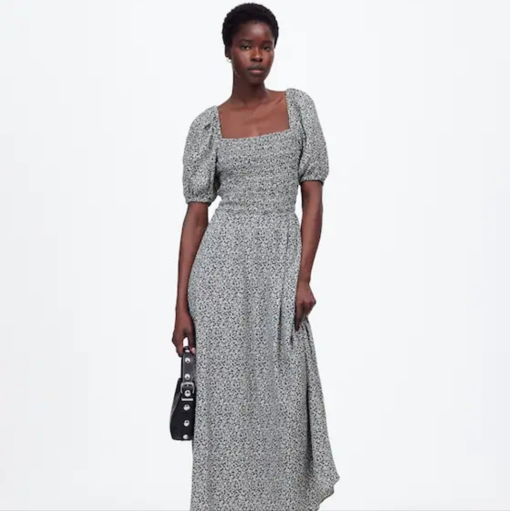 Madewell Smocked Puff Sleeve Midi Dress in Floral